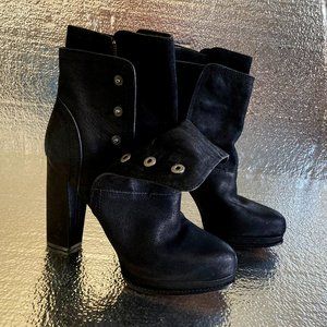 Vera Wang Marilyn Platform Boots Booties Black Leather Chunky Rock Punk Size 9.5